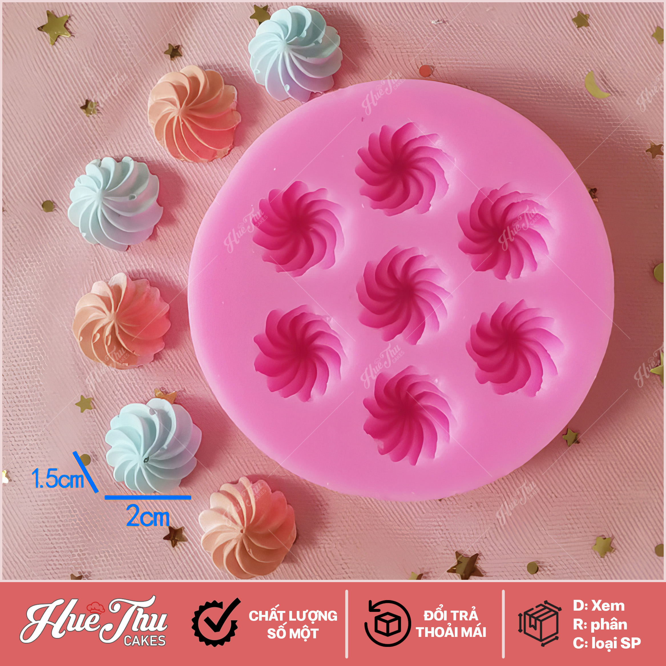 Khuôn silicon Vỏ Sò Xoắn (vỉ 7 hình) làm bánh rau câu 3D 4D nhấn xôi, fondant, socola, nến hanmade