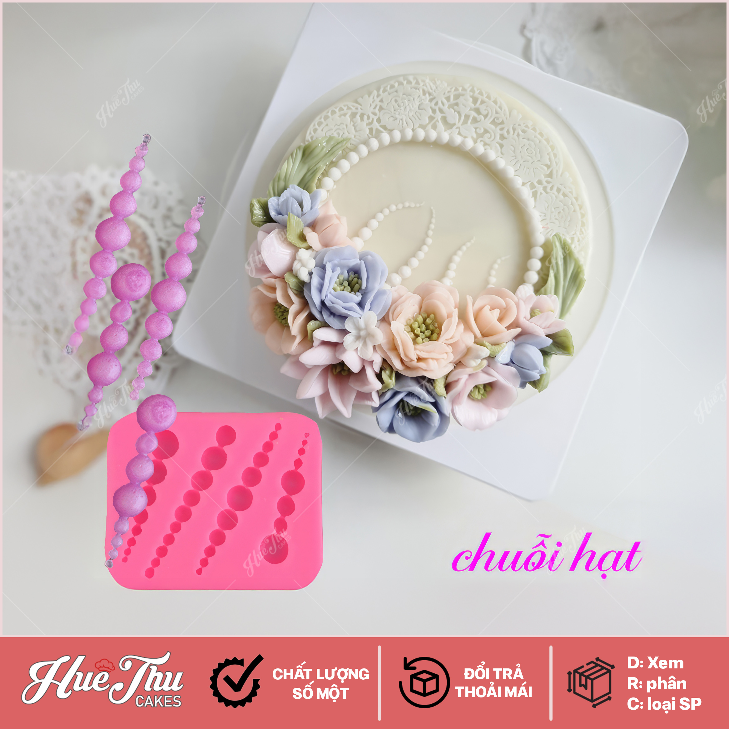 Khuôn silicon Chuỗi Hạt (vỉ 4 chuỗi) làm bánh rau câu 3D 4D nhấn xôi, fondant, socola, nến hanmade
