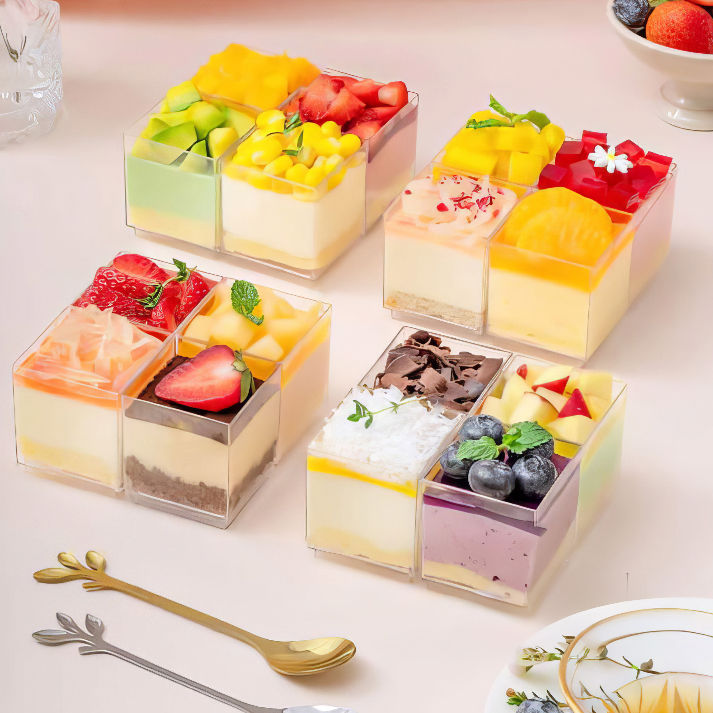 Ly nhựa Vuông HC3 (10 cái) - Hộp nhựa đựng bánh vuông đựng bánh rau câu, bông lan, pudding