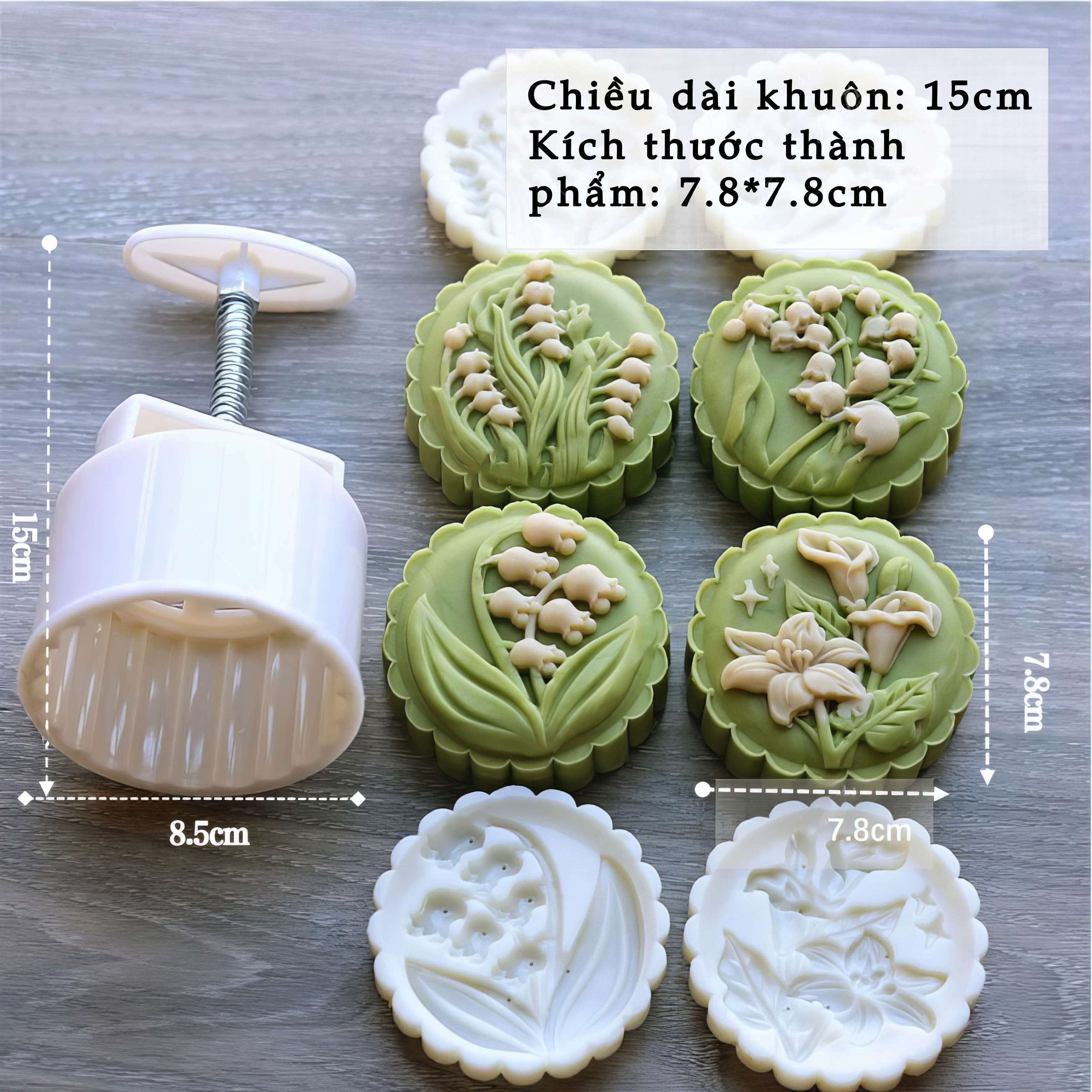 Khuôn lò xo Hoa Linh Lan 150/200g (4 mặt) - khuôn làm bánh trung thu, bánh dứa, bánh cốm xu xê, nhấn xôi hoa đậu