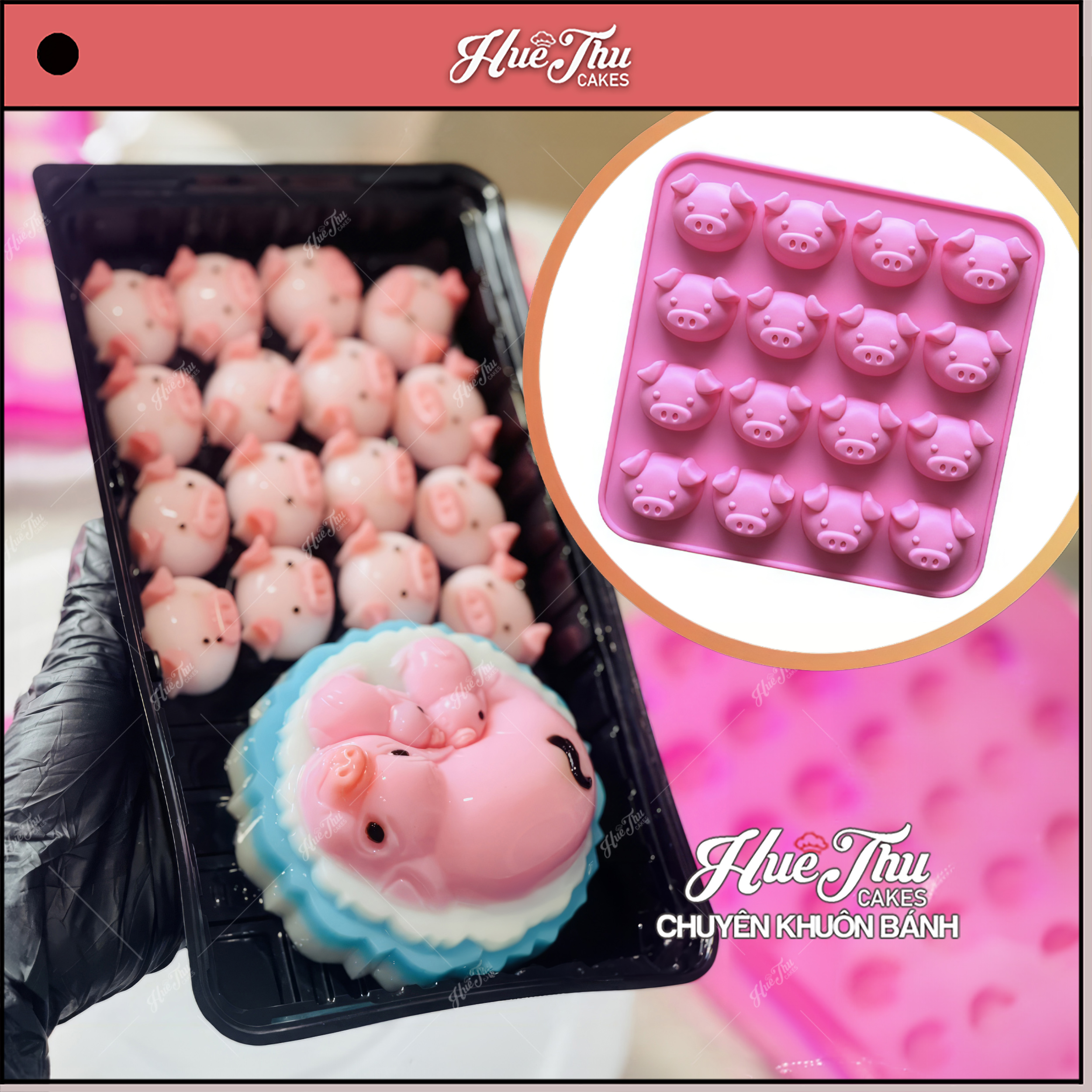 Khuôn silicon kẹo chip Mặt Heo dễ thương 16x16cm làm kẹo dẻo, chip chip, rau câu mini, thạch trà sữa