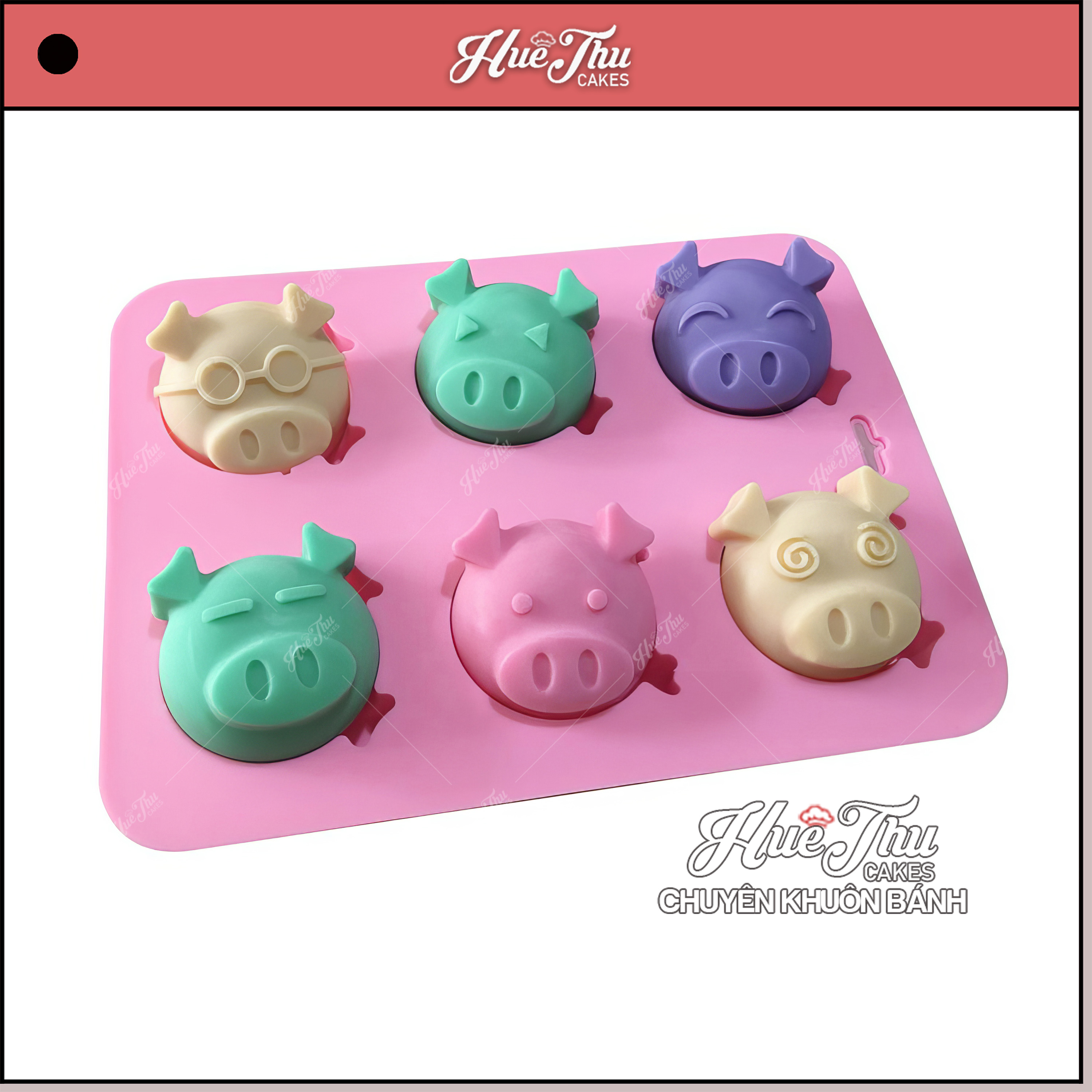 Khuôn silicon Mặt Heo Đại Ca (vỉ 6 hình) làm bánh rau câu 3D 4D nhấn xôi, fondant, socola, nến hanmade