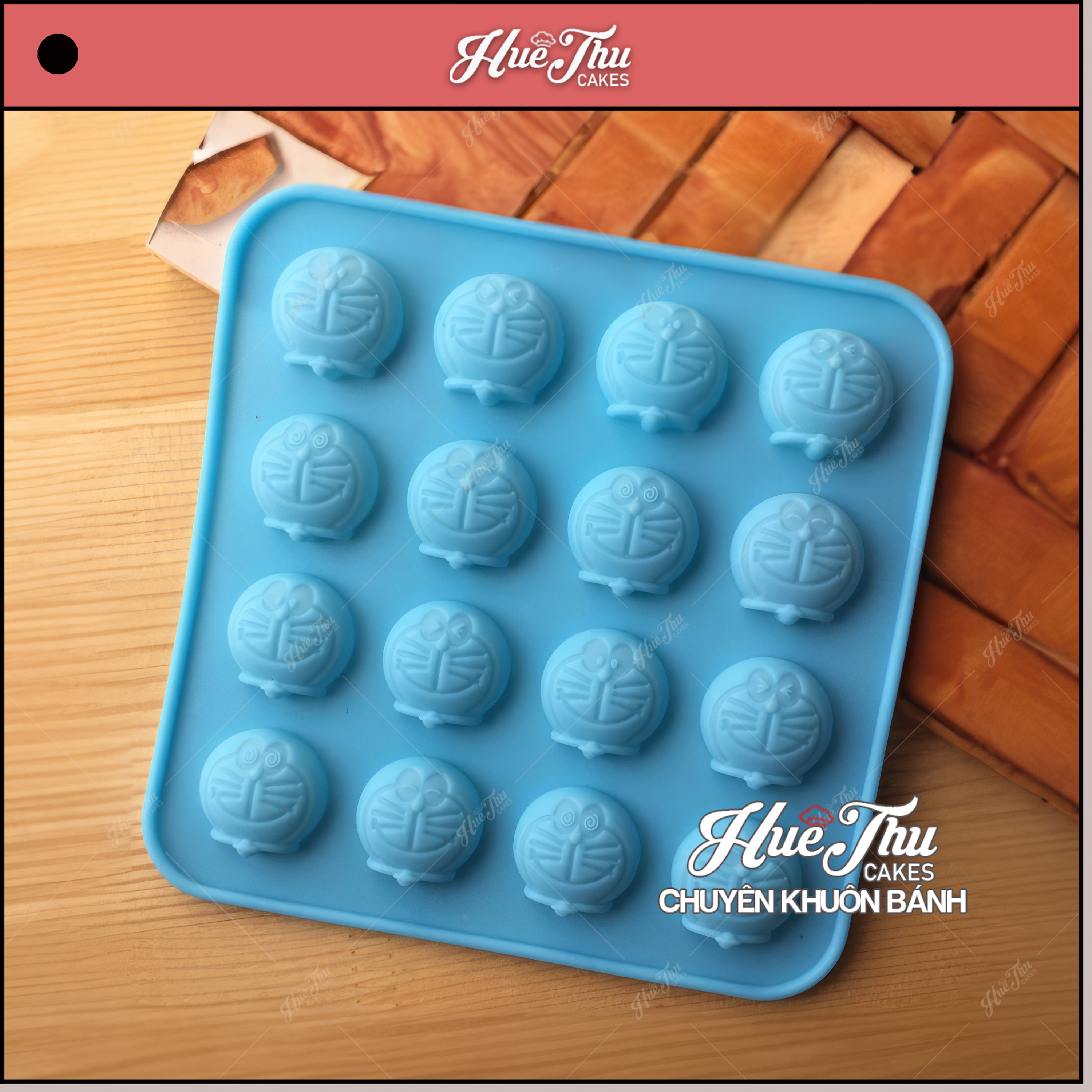 Khuôn silicon kẹo chip Mặt Doraemon (vỉ 16 hình) làm kẹo dẻo, chip chip, rau câu mini, thạch trà sữa