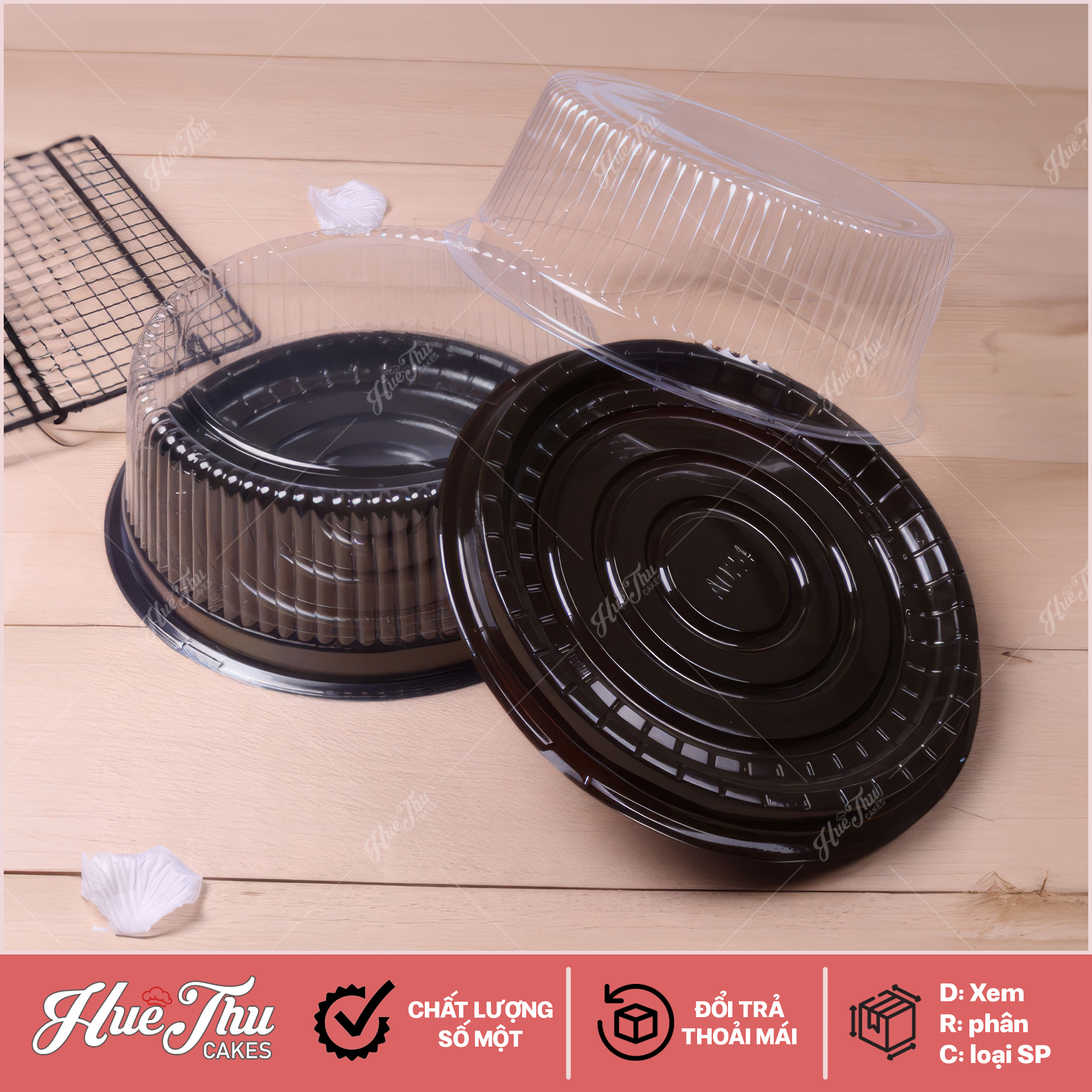 Hộp đựng bánh tròn 20cm đế đen A024 (10 hộp)