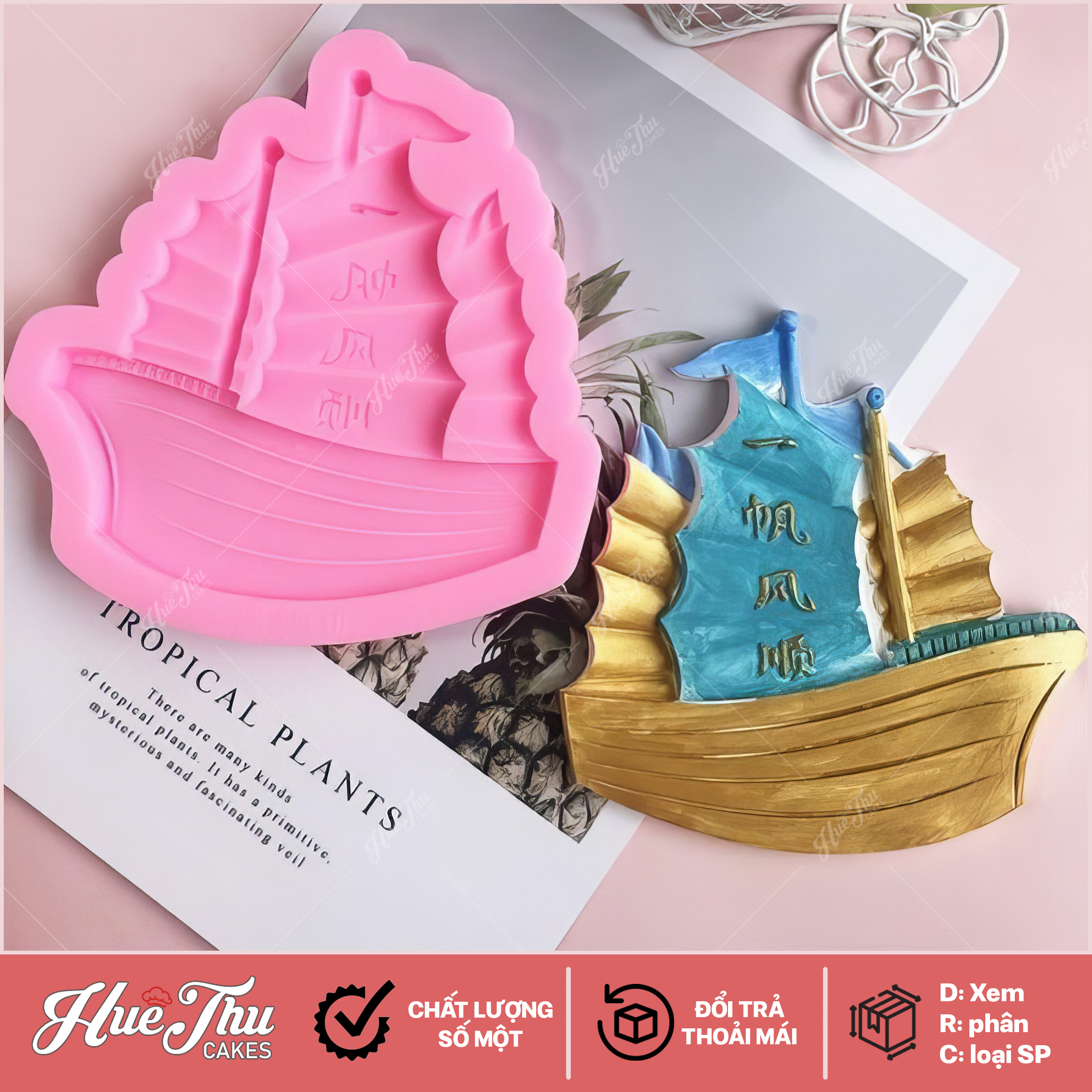 Khuôn silicon Thuyền Buồm 11.5x10cm làm bánh rau câu 3D 4D nhấn xôi, fondant, socola, nến hanmade