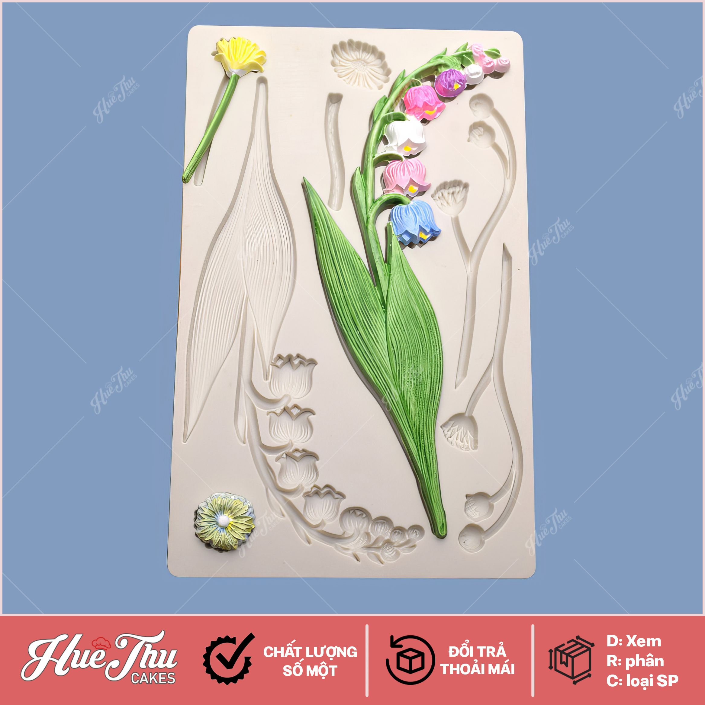 Khuôn silicon cành hoa Linh Lan 12x19cm làm bánh rau câu 3D 4D nhấn xôi, fondant, socola, nến hanmade