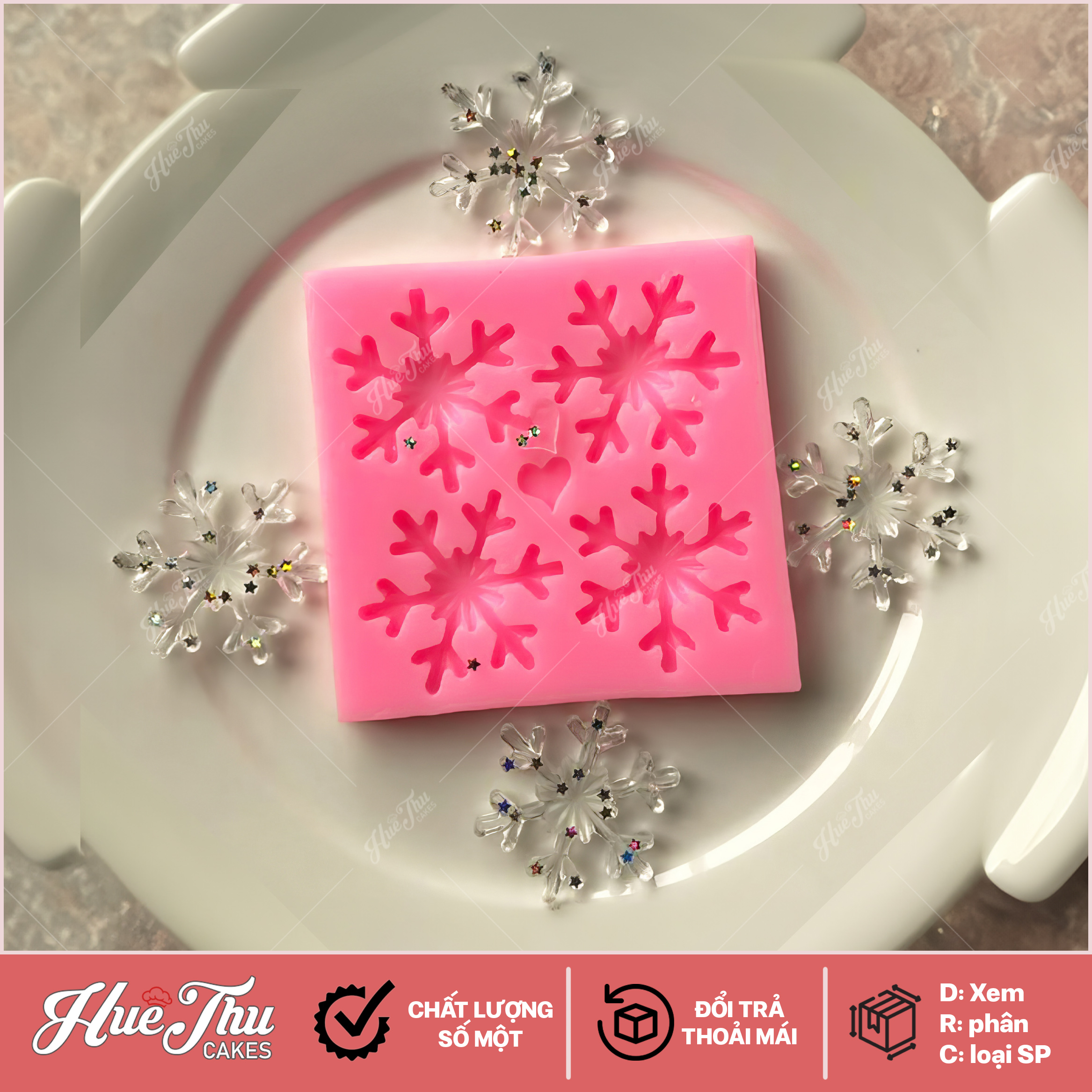 Khuôn silicon Bông Tuyết làm bánh rau câu 3D 4D nhấn xôi, fondant, socola, nến hanmade