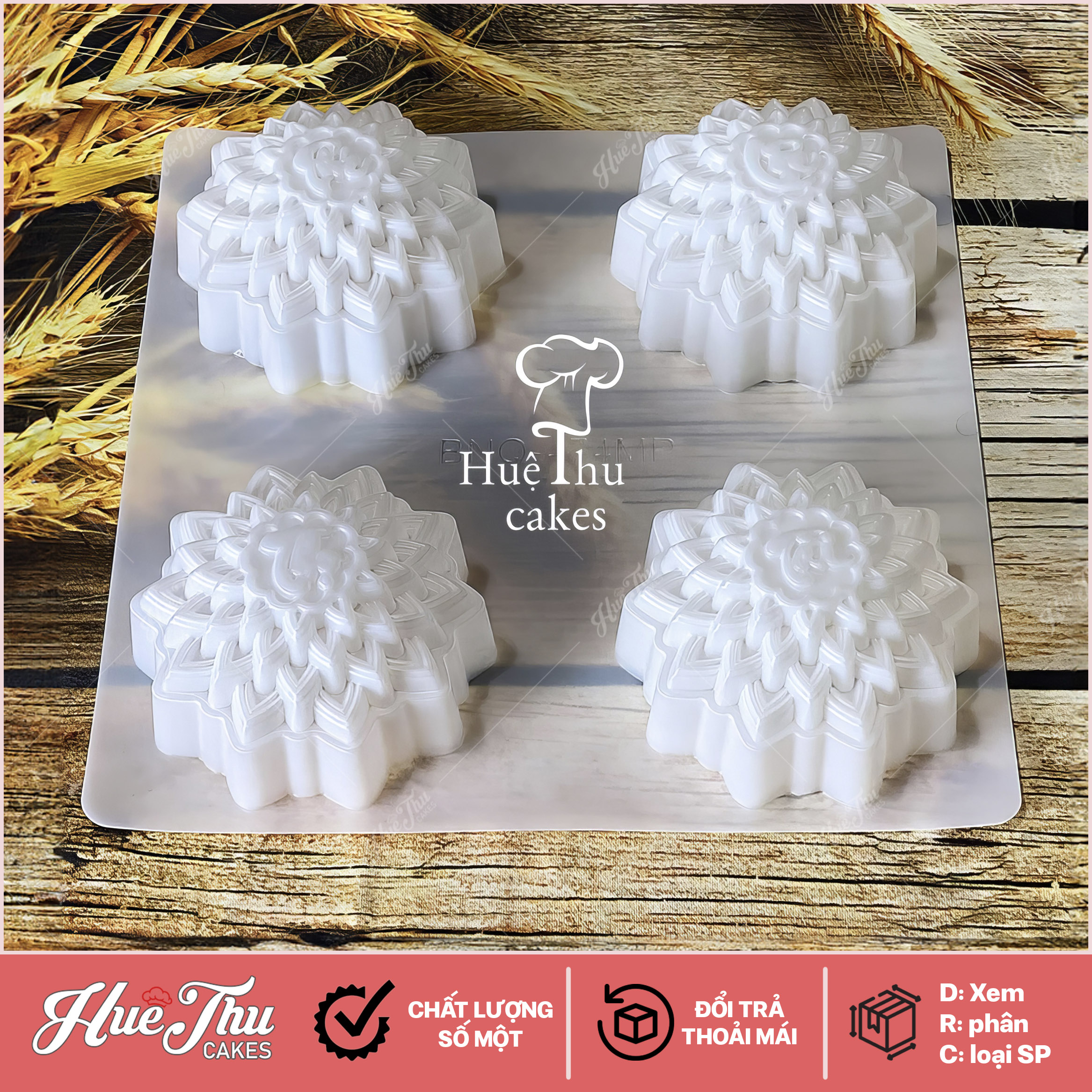 Khuôn rau câu, nhấn xôi Phúc Lộc Thọ Tài (hình tháp, vỉ 4 khuôn) làm bánh rau câu, ép xôi