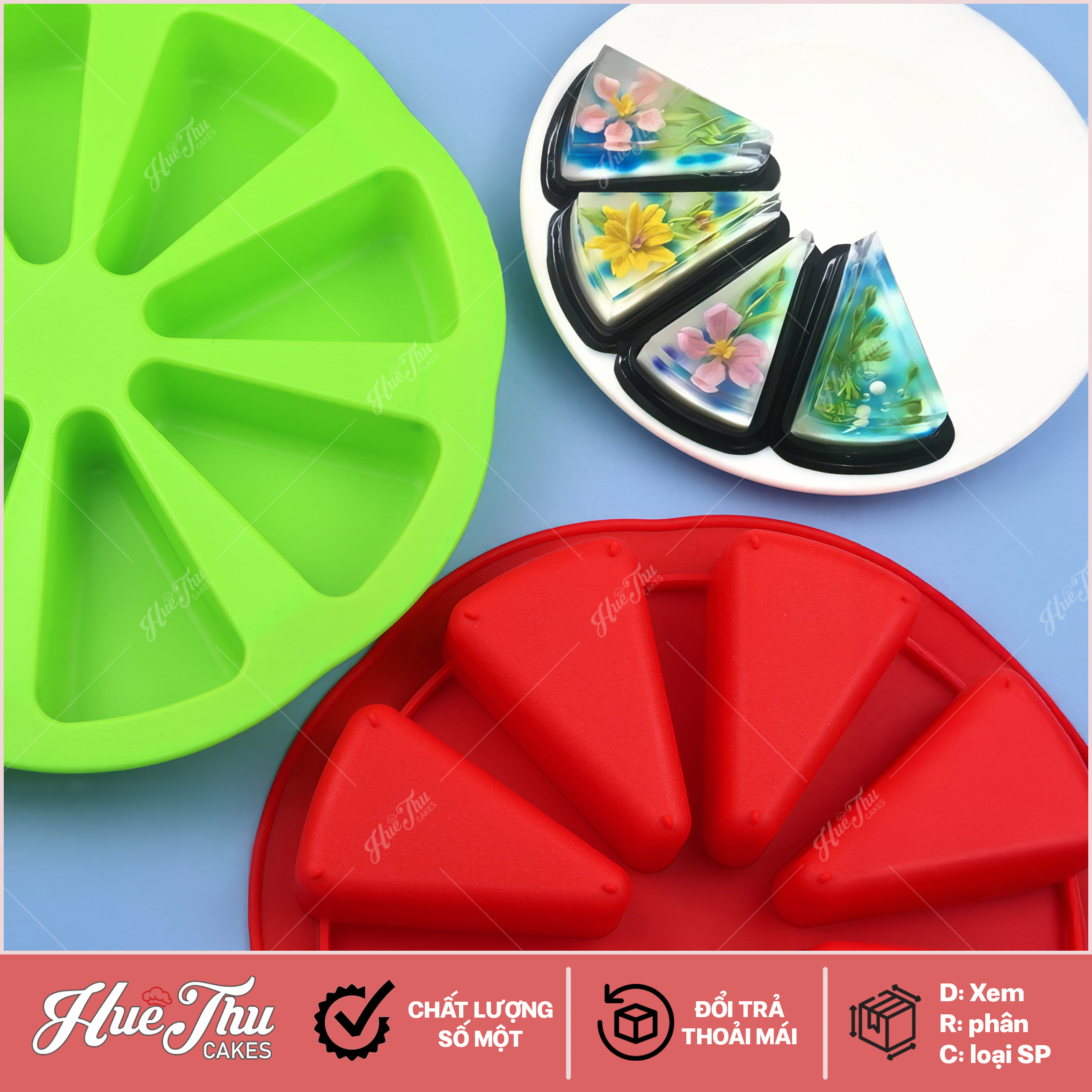 Khuôn silicon tròn 8 ngăn tam giác làm bánh rau câu 3D 4D nhấn xôi, fondant, socola, nến hanmade