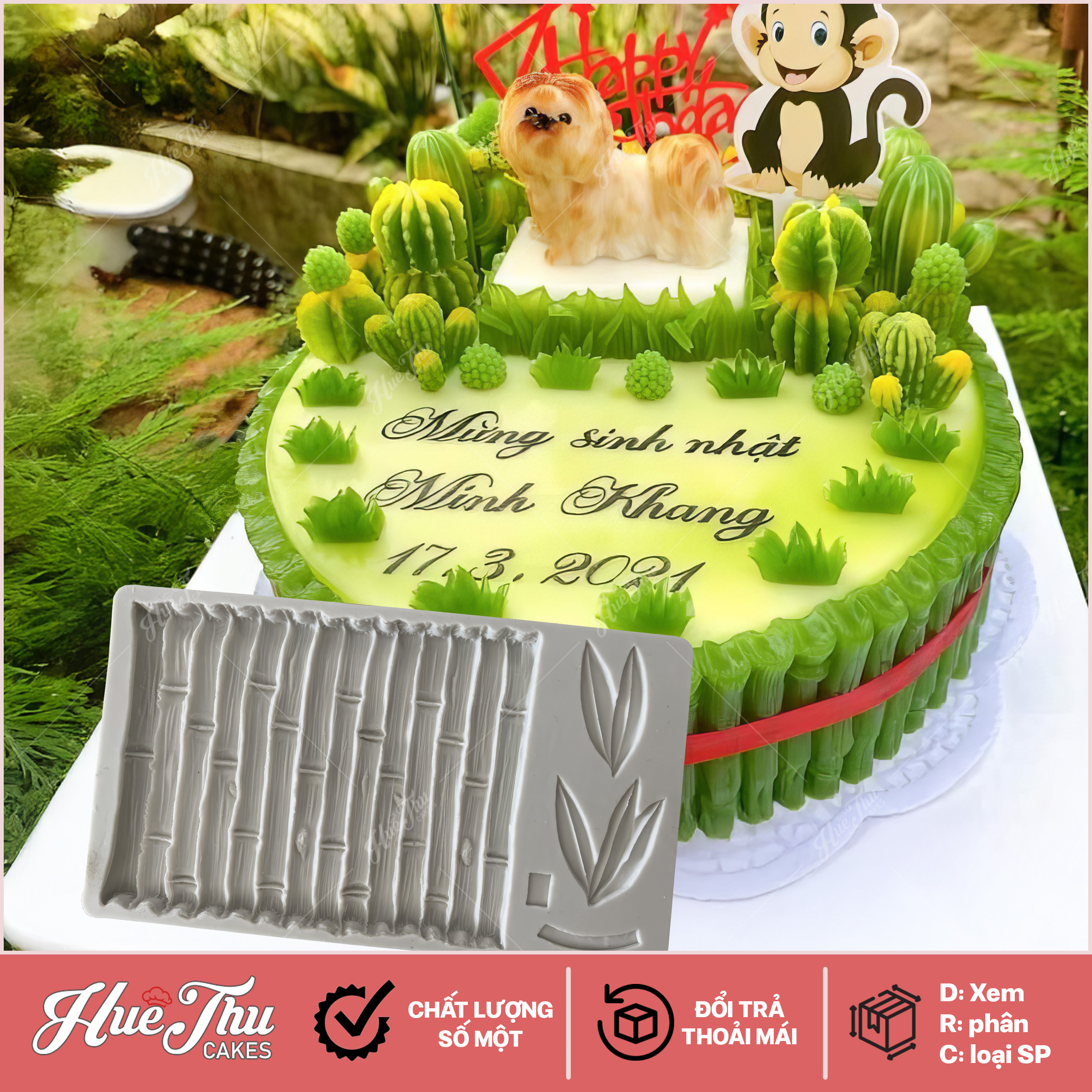 Khuôn silicon cây tre, cây trúc có lá 17.5*10.5cm ốp viền bánh rau câu 3D, 4D