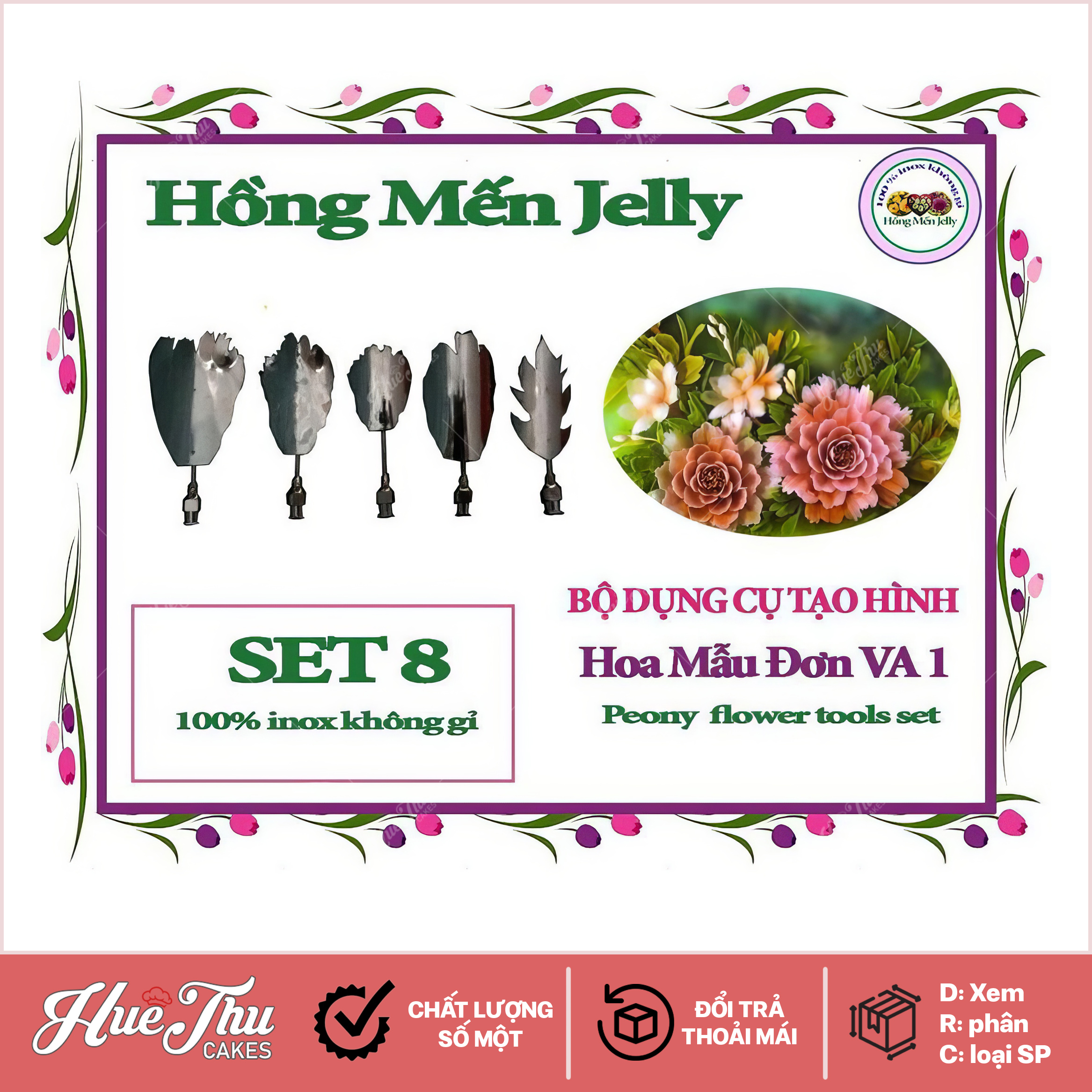 Kim làm thạch rau câu 3D hoa Mẫu Đơn VA1 cao cấp không gỉ