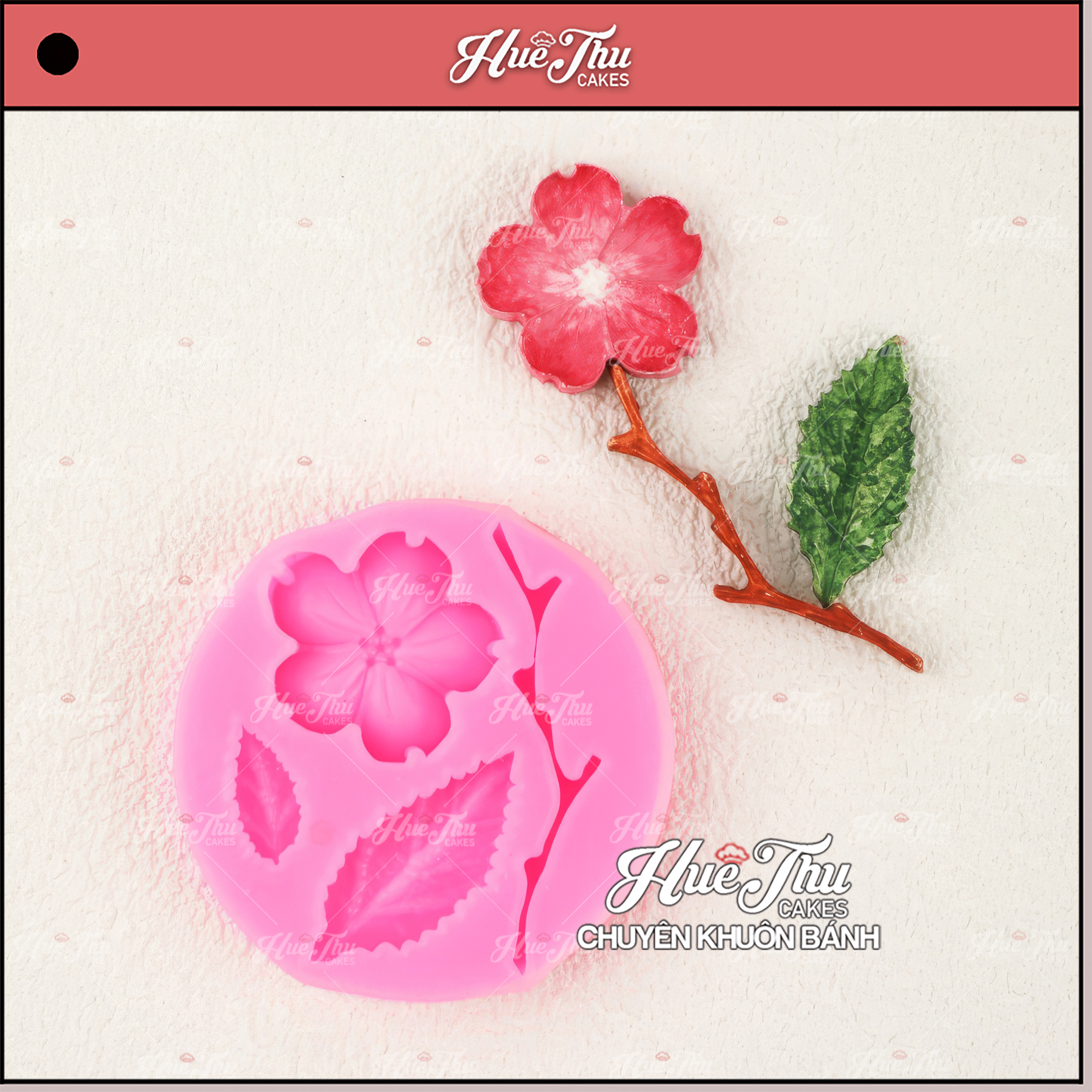 Khuôn silicon Hoa Lá Cành Đào (vỉ 4 chi tiết) làm bánh rau câu 3D 4D nhấn xôi, fondant, socola, nến hanmade