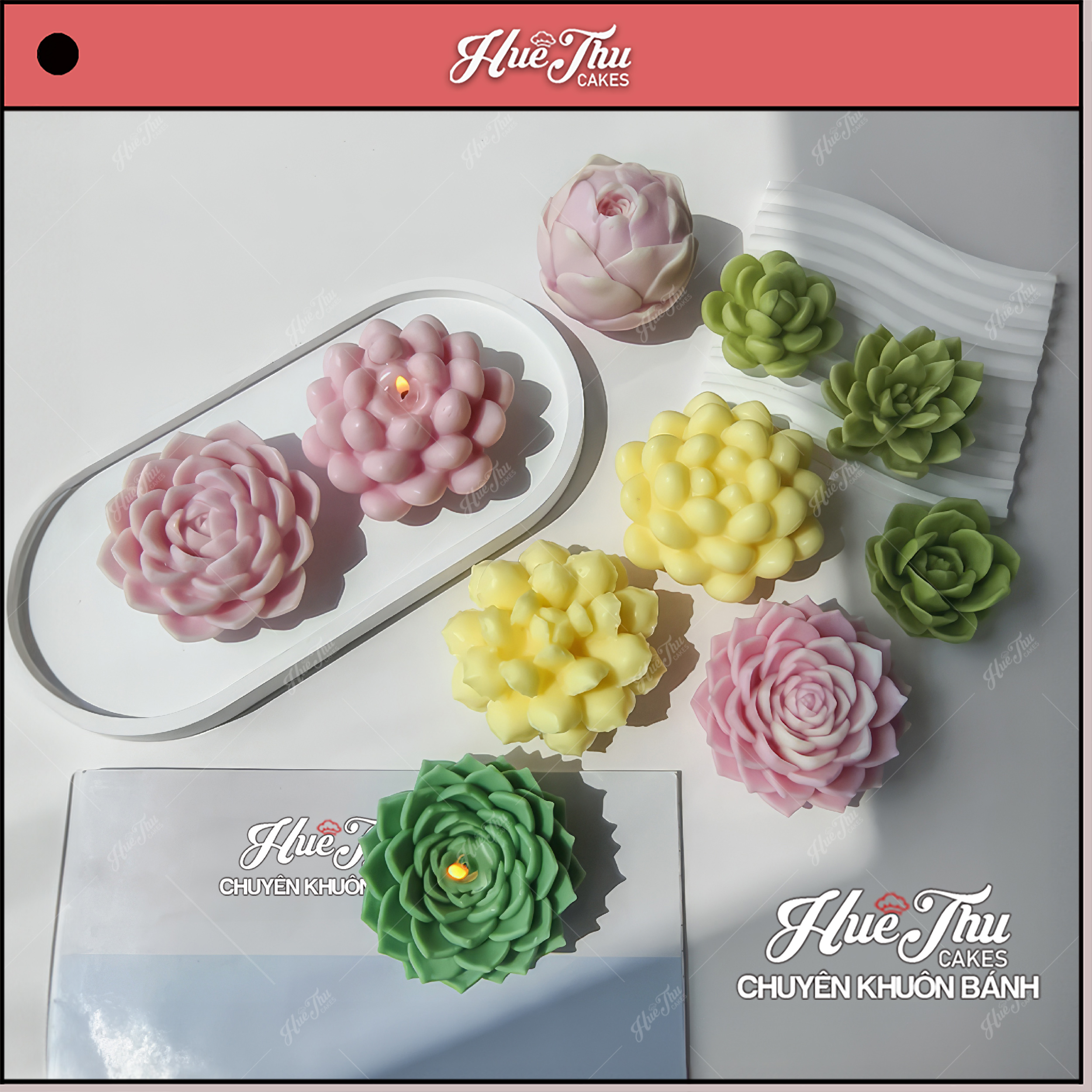 Bộ 7 khuôn silicon Xương Rồng Sen Đá 107 làm bánh rau câu 3D 4D nhấn xôi, fondant, socola, nến hanmade