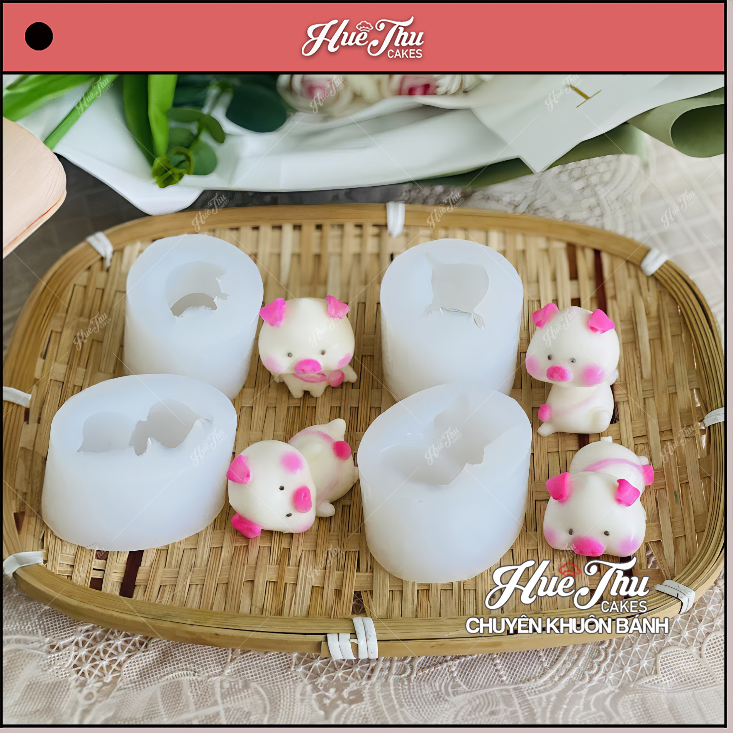 Khuôn silicon Con Heo 6.8cm A105 (bộ 4 khuôn) làm bánh rau câu 3D 4D nhấn xôi, fondant, socola, nến hanmade