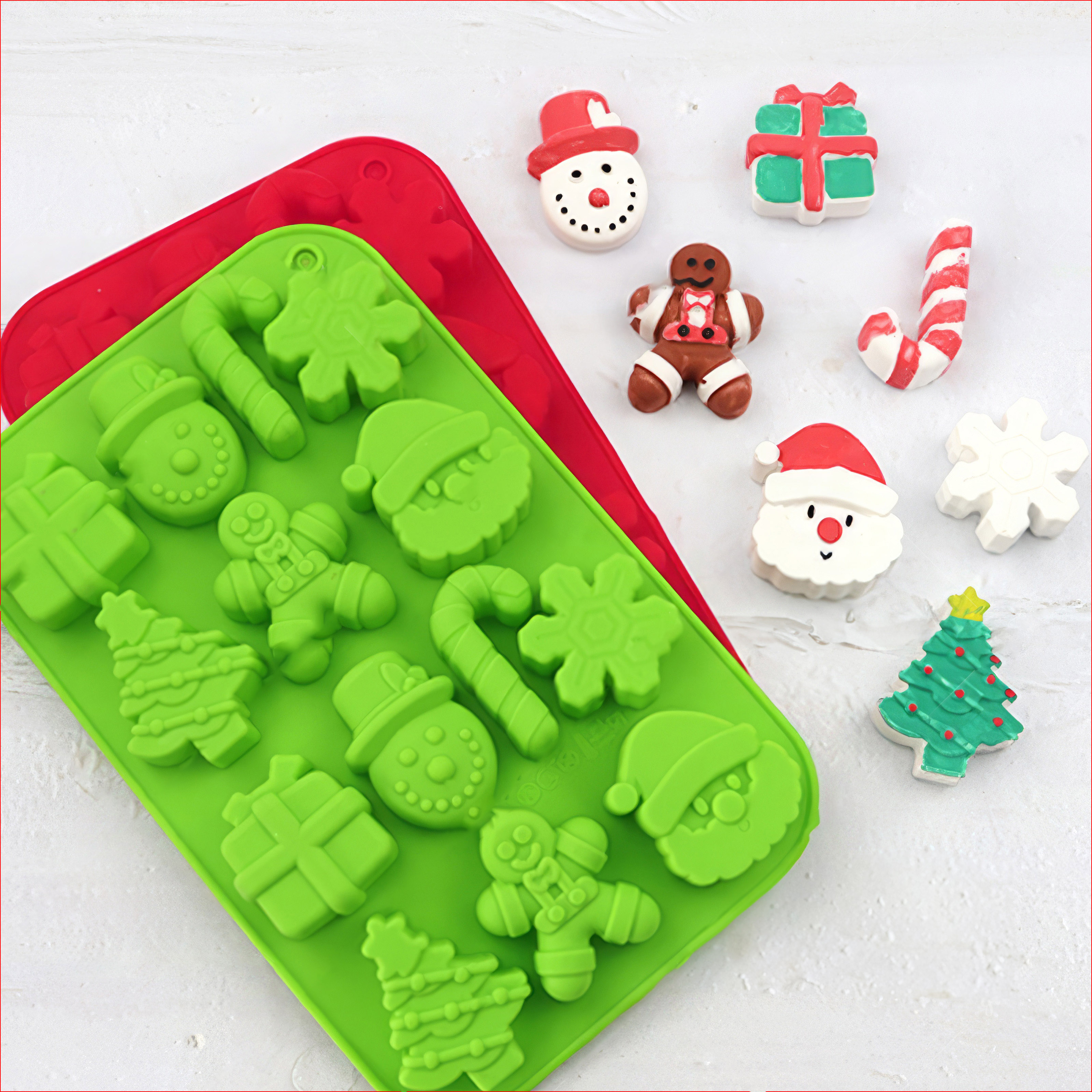 Khuôn silicon Bông Tuyết, Ông Già Noel A97 (vỉ 14 hình) làm bánh rau câu 3D 4D nhấn xôi, fondant, socola, nến hanmade