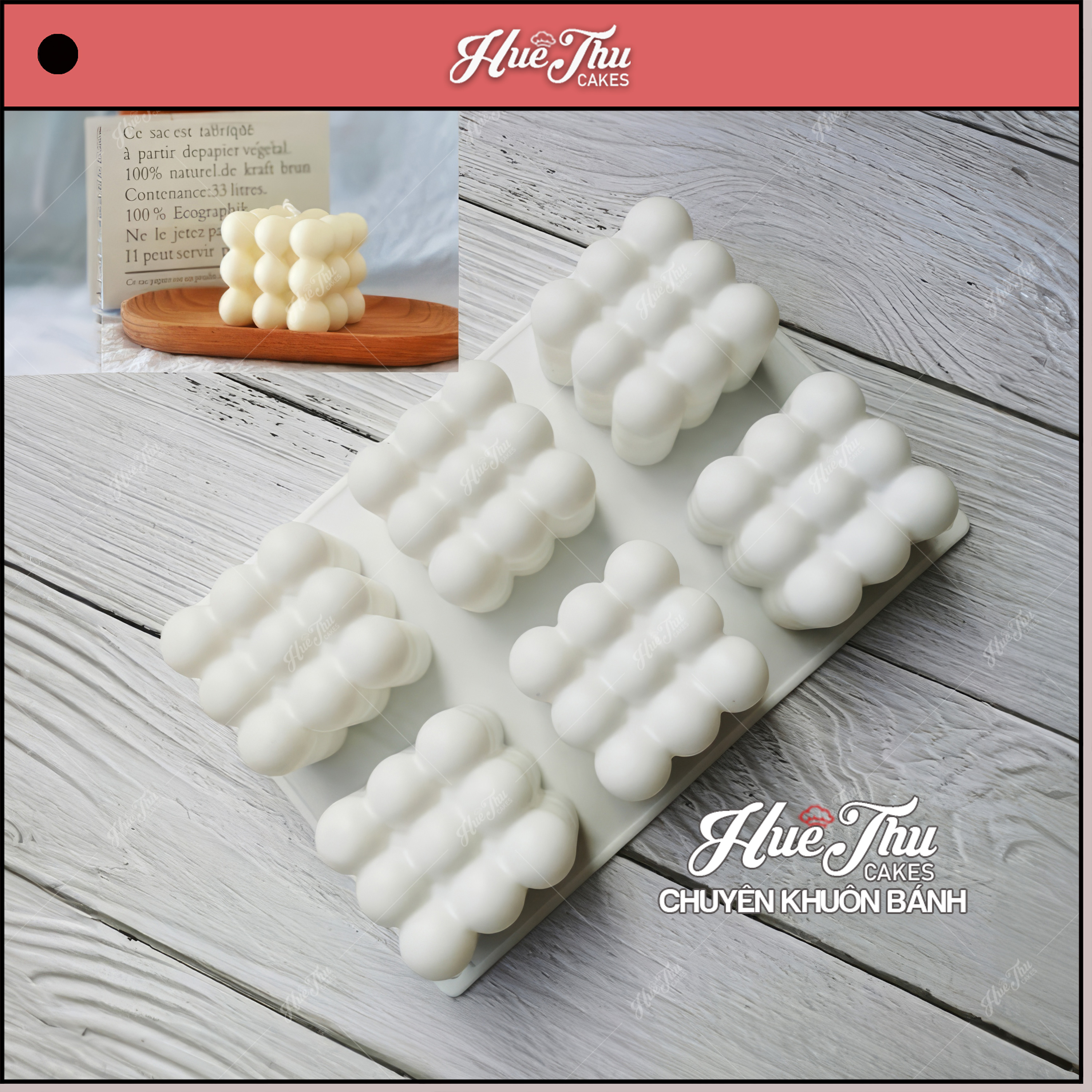 Khuôn silicon Khối Lập Phương Rubik (vỉ 6 hình) làm bánh rau câu 3D 4D nhấn xôi, fondant, socola, nến hanmade