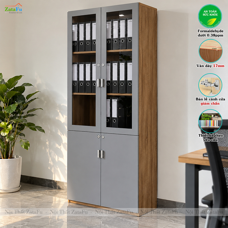 Tủ Trang Trí Tủ Đựng Hồ Sơ Tài Liệu Hiện Đại Sử Dụng Gỗ MDF 17mm Có Kính TUTT-69 ZataFu