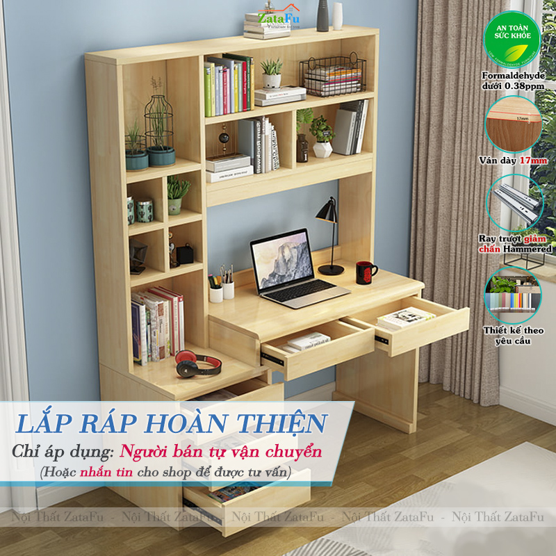 Bàn Học Bàn Làm Việc Liền Kệ Sách Gỗ MDF Hiện Đại BLV-151 ZataFu