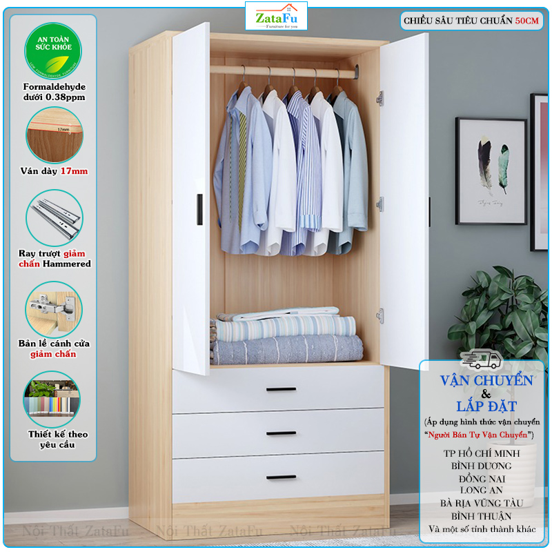 tủ áo 2 cánh nhiều ngăn kéo