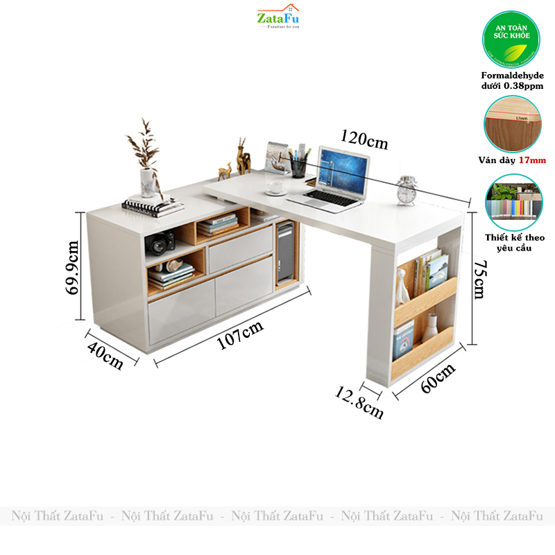 Bàn Làm Việc Chữ L Kèm Tủ Tùy Chỉnh Có Thể Xoay Ngang BLV-158 ZataFu