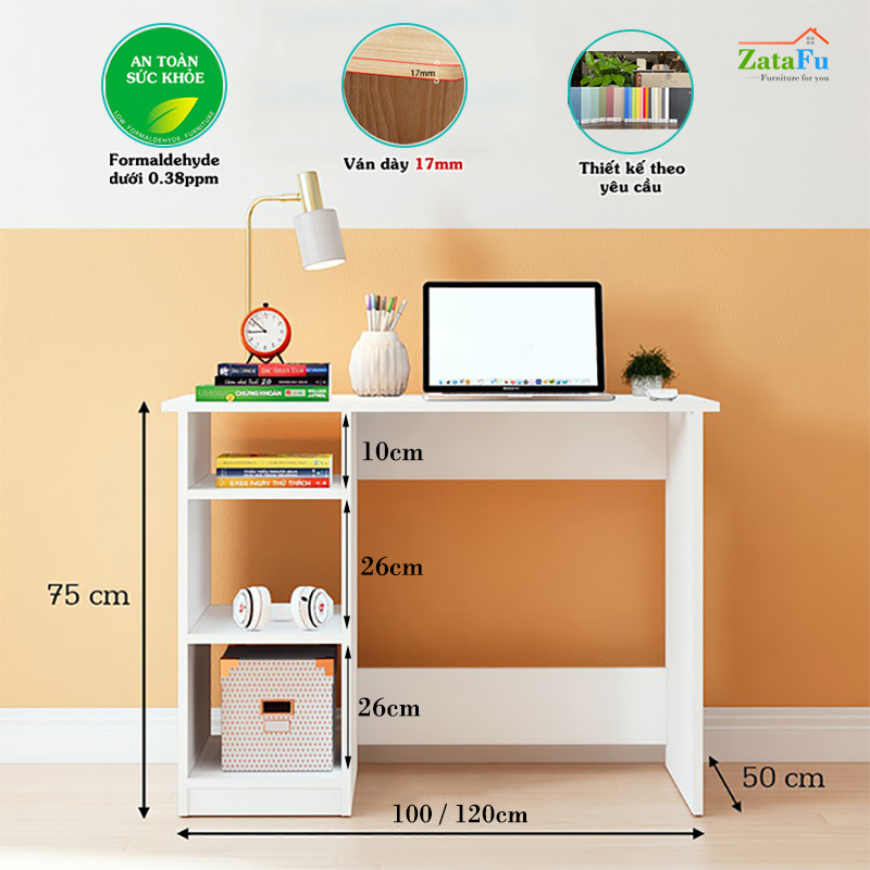 Bàn Làm Việc Gỗ Giá Rẻ Kèm Kệ Sách BLV-36 ZataFu