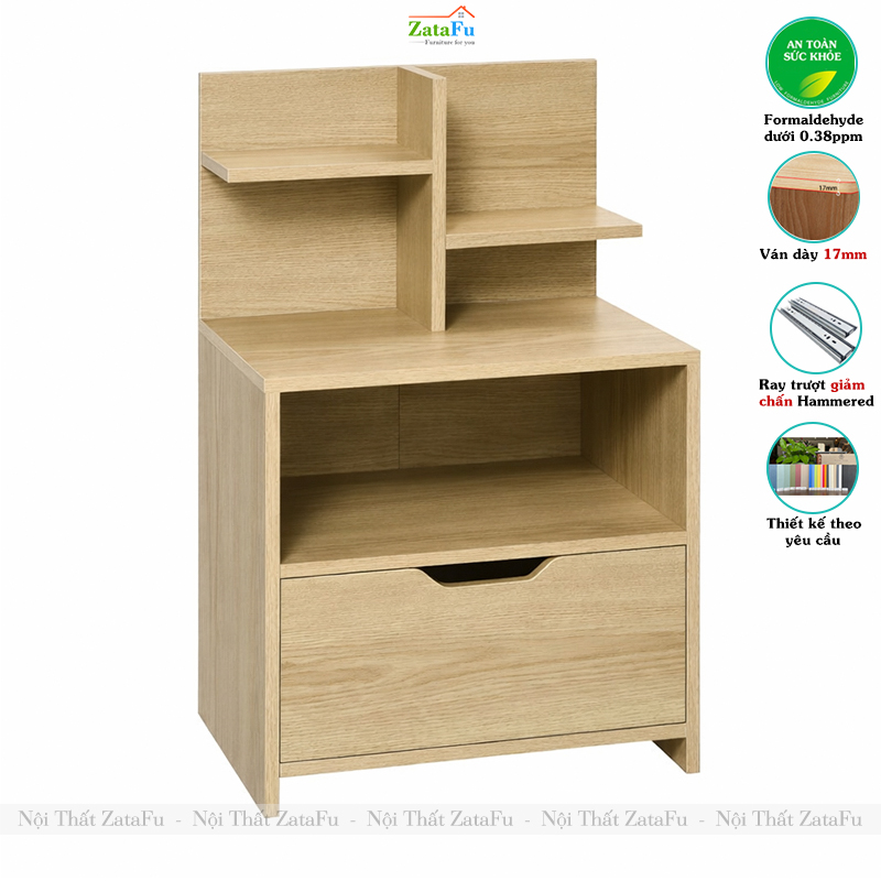 Tủ Kệ Để Đầu Giường Thiết Kế Ngăn Kéo Tủ Gỗ MDF Lõi Xanh Chống Ẩm TDG-49 ZataFu