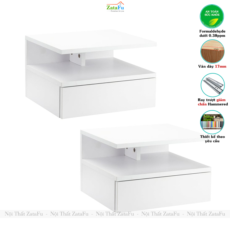 Tủ Đầu Giường Gỗ MDF Gắn Tường Có Ngăn Kéo TDG-47 ZataFu