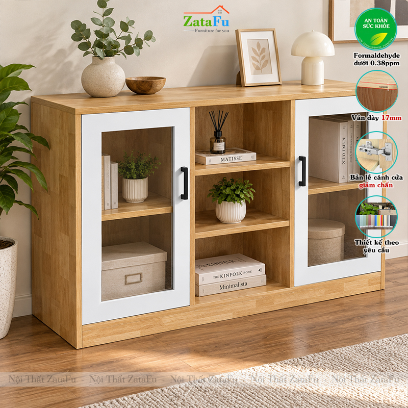 Tủ Trang Trí Tủ Đựng Tài Liệu Có Kính Hiện Đại Nhiều Ngăn Gỗ MDF Dày 17mm TUTT-79 ZataFu