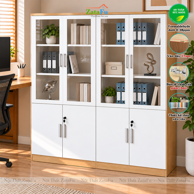 Tủ Trang Trí Tủ Đựng Tài Liệu Kích Thước Lớn Thiết Kế Hiện Đại Có Kính Và Ổ Khóa TUTT-83 ZataFu