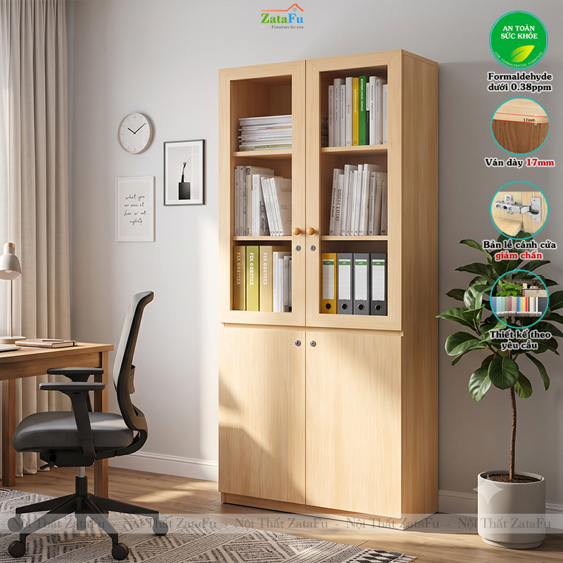 Tủ Trang Trí Tủ Đựng Hồ Sơ Tài Liệu Có Kính Hiện Đại Sử Dụng Gỗ MDF 17mm TUTT-70 ZataFu