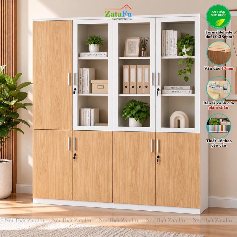 Tủ Trang Trí Tủ Đựng Tài Liệu Kích Thước Lớn Thiết Kế Độc Đáo Có Kính Và Ổ Khóa TUTT-84 ZataFu