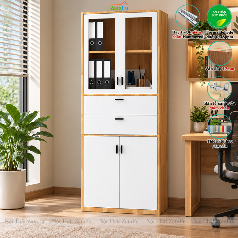 Tủ Trang Trí Tủ Đựng Tài Liệu Hiện Đại Có Kính Để Phòng Làm Việc Nhiều Ngăn TUTT-73 ZataFu