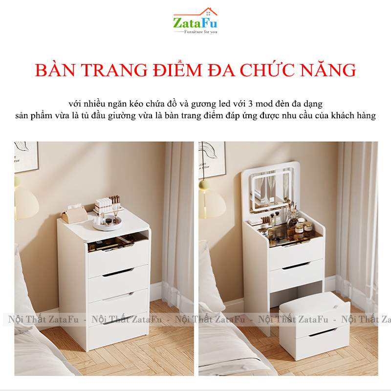 Bàn Trang Điểm Đa Năng Nhiều Ngăn Kéo Có Gương Led 3 Mod Hiện Đại BTD-35 ZataFu