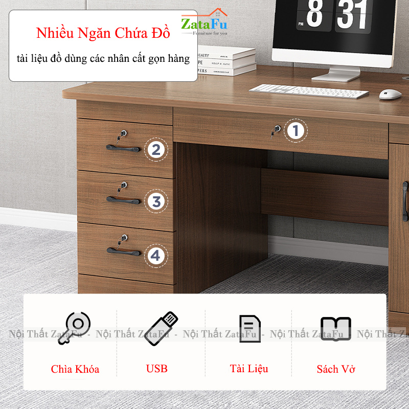 Bàn Làm Việc Gỗ MDF Hiện Đại Nhiều Ngăn BLV-165 ZataFu