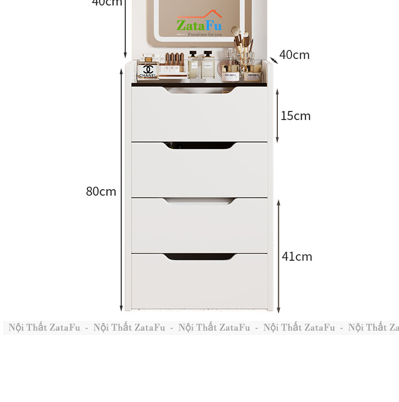 Bàn Trang Điểm Đa Năng Nhiều Ngăn Kéo Có Gương Led 3 Mod Hiện Đại BTD-35 ZataFu