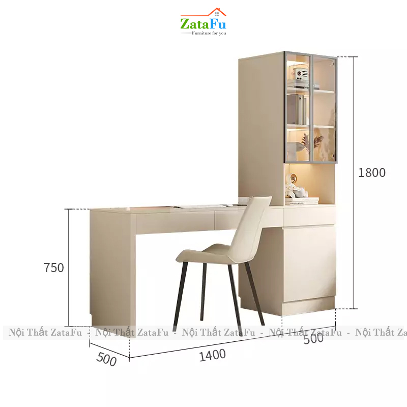 Bàn Làm Việc Nhiều Ngăn Kèm Tủ Sách Cửa Kính Cường Lực BLV-173 ZataFu
