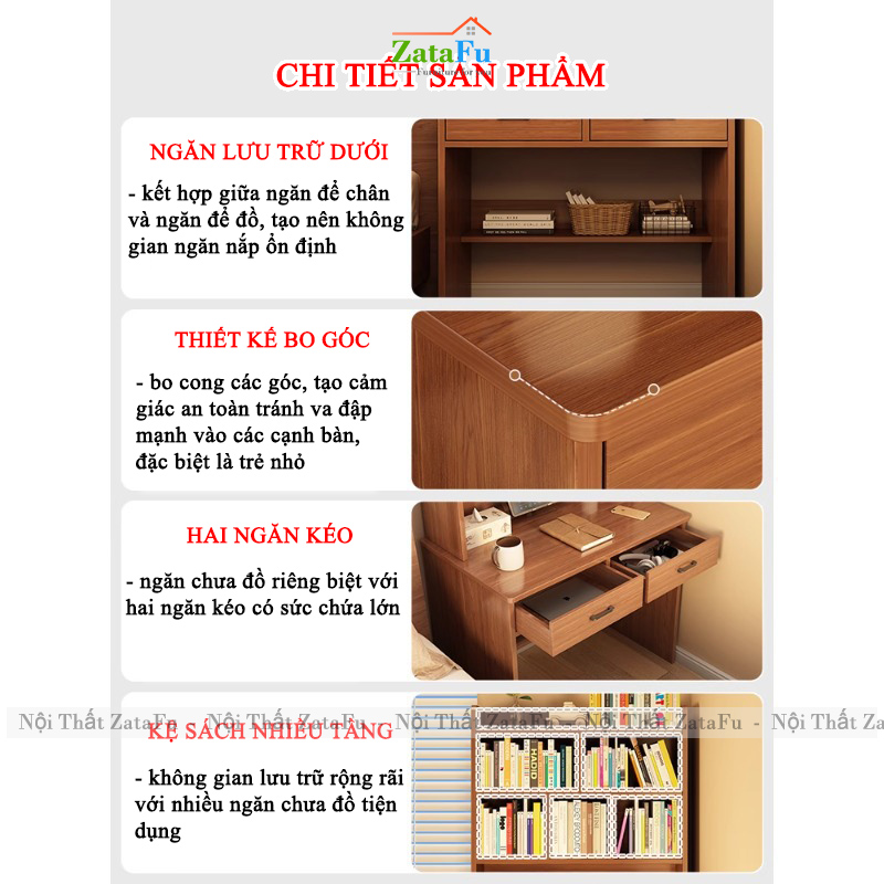 Bàn Làm Việc Gỗ MDF Thiết Kế Hiện Đại Nhiều Ngăn Chứa Đồ BLV-163 ZataFu
