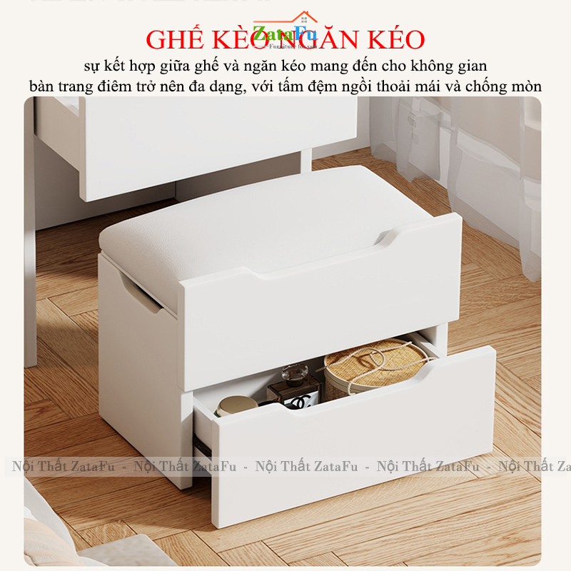 Bàn Trang Điểm Đa Năng Nhiều Ngăn Kéo Có Gương Led 3 Mod Hiện Đại BTD-35 ZataFu