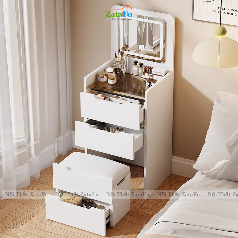 Bàn Trang Điểm Đa Năng Nhiều Ngăn Kéo Có Gương Led 3 Mod Hiện Đại BTD-35 ZataFu