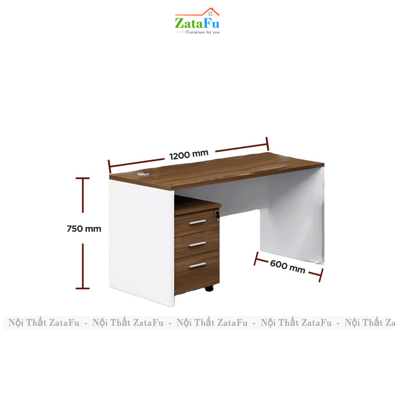 Bàn Làm Việc Chất Liệu Gỗ MDF Kế Hợp Ngăn Kéo Để Đồ Có Thể Di Chuyển BLV-167 ZataFu