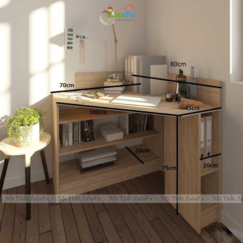 Bàn Làm Việc Góc Tường Gỗ MDF Thiết Kế Tiết Kiệm Không Gian BLV-166 ZataFu