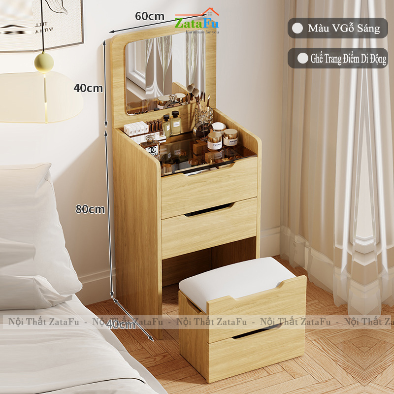 Bàn Trang Điểm Đa Năng Nhiều Ngăn Kéo Có Gương Led 3 Mod Hiện Đại BTD-35 ZataFu
