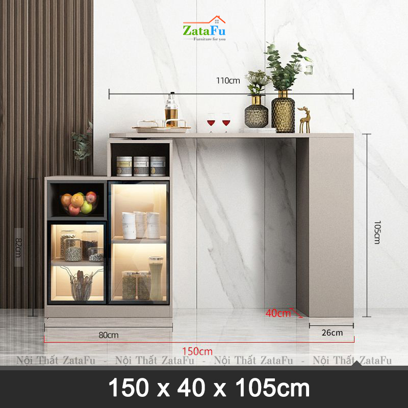 Bàn bếp kết hợp tủ đựng tách chén đèn LED sang trọng BAGD-05