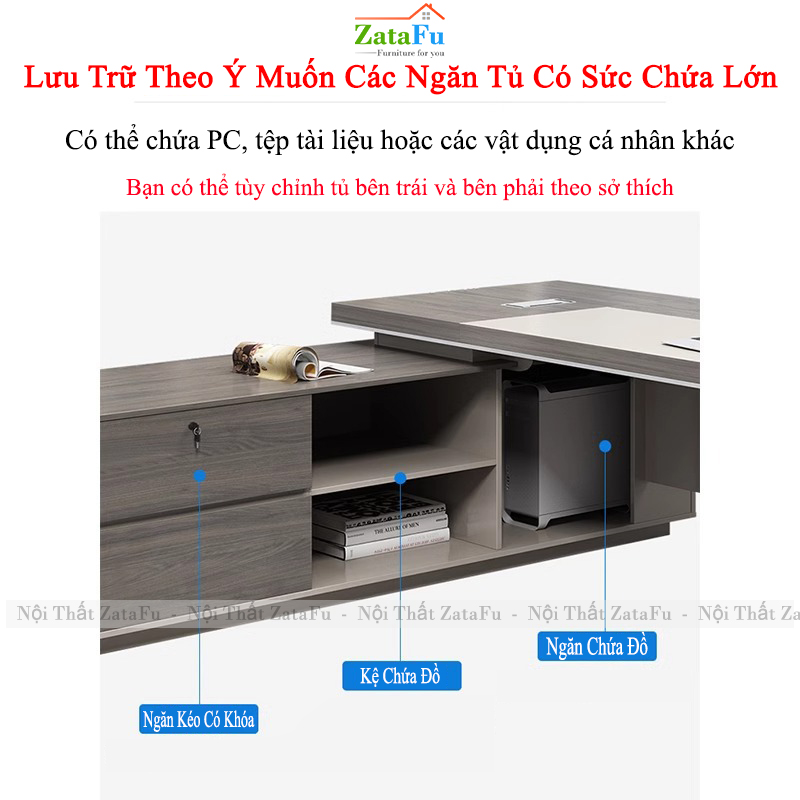 Bàn Giám Đốc Sang Trọng Kết Hợp Làm Việc Có Thể Tùy Chỉnh Kích Thước BLV-138 ZataFu