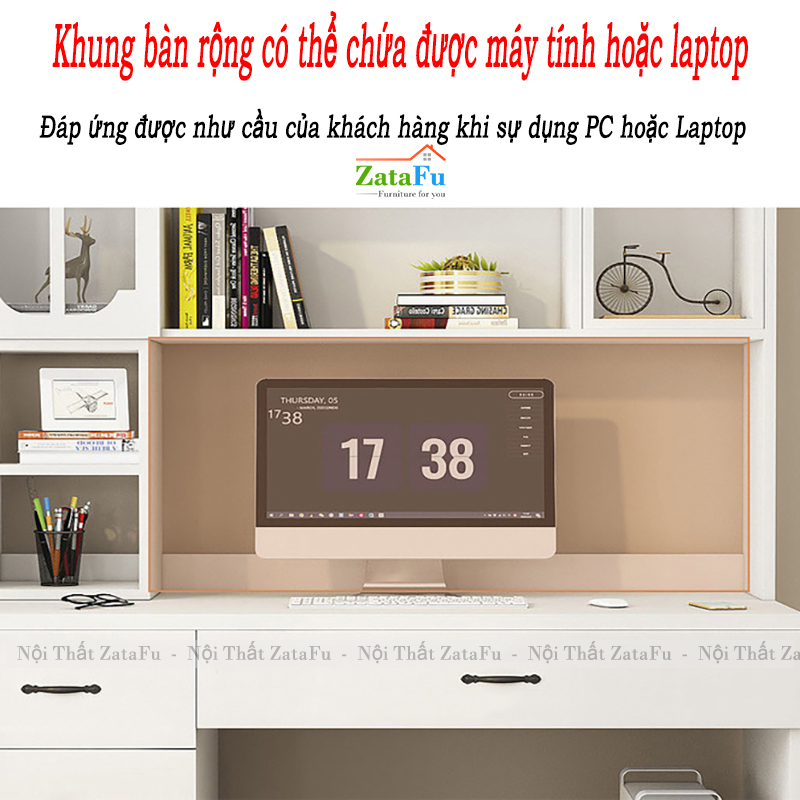 Bàn Học Bàn Làm Việc Gỗ MDF Nhiều Ngăn Mặt Bàn Lớn Mang Phong Cách Hiện Đại BLV-134 ZataFu