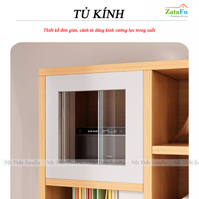 Bàn Học Gỗ MDF Ván Dày 17mm Có Cửa Kính Thiết Kế Theo Phong Cách Bắc Âu BLV-135 ZataFu