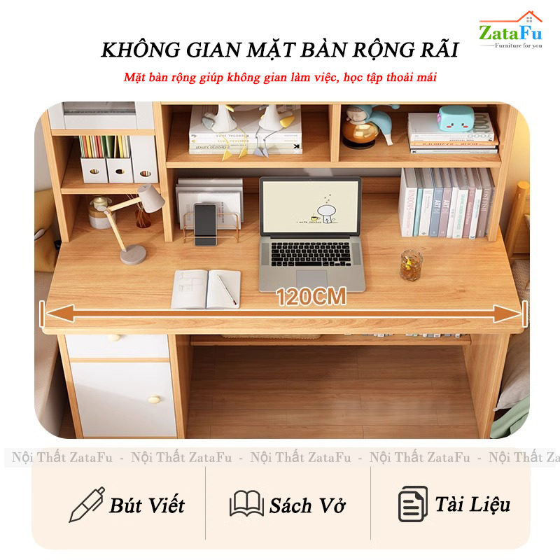 Bàn Học Gỗ MDF Ván Dày 17mm Có Cửa Kính Thiết Kế Theo Phong Cách Bắc Âu BLV-135 ZataFu