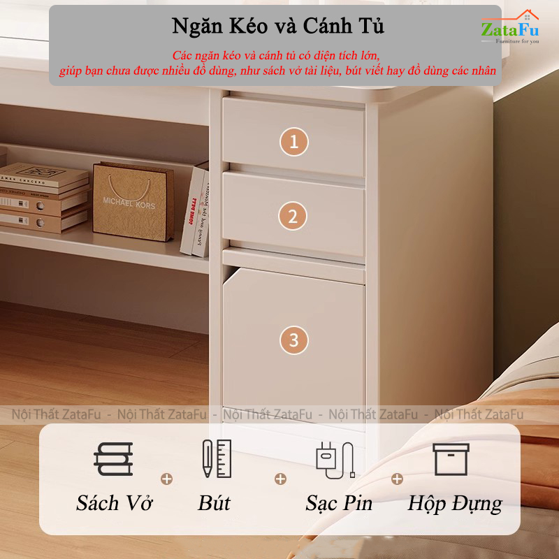 Bàn Học Bàn Làm Việc Gỗ MDF Công Nghiệp Thiết Kế Hiện Đại BLV-137 ZataFu
