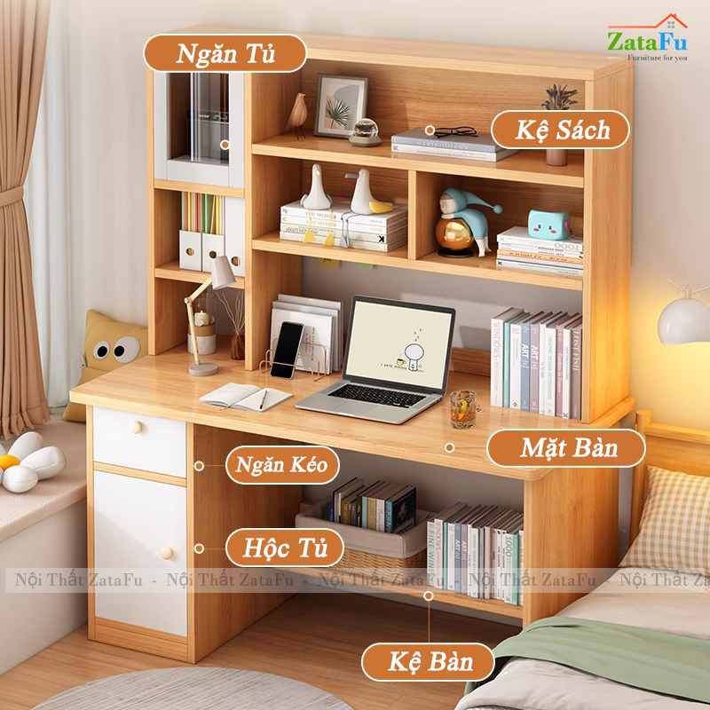 Bàn Học Gỗ MDF Ván Dày 17mm Có Cửa Kính Thiết Kế Theo Phong Cách Bắc Âu BLV-135 ZataFu