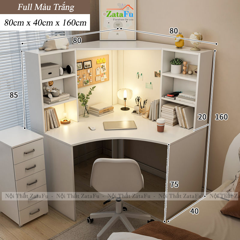 Bàn Học Bàn Làm Việc Ván Dày 17mm Thiết Kế Góc Tường Phong Cách Tối Giản Hiện Đại BLV-136 ZataFu